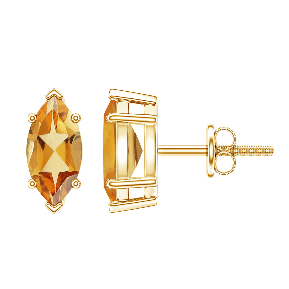 Natural 1.48 Carat Marquise Cut Citrine Stud Earrings