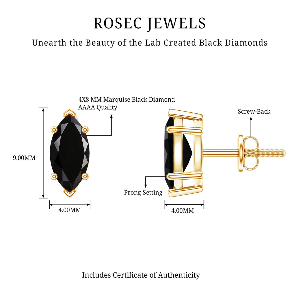 1.68 Carat Marquise Cut Lab Grown Black Diamond Stud Earrings
