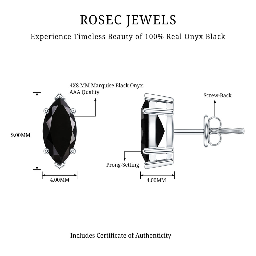 Genuine Black Onyx Marquise Stud Earrings with Certificate