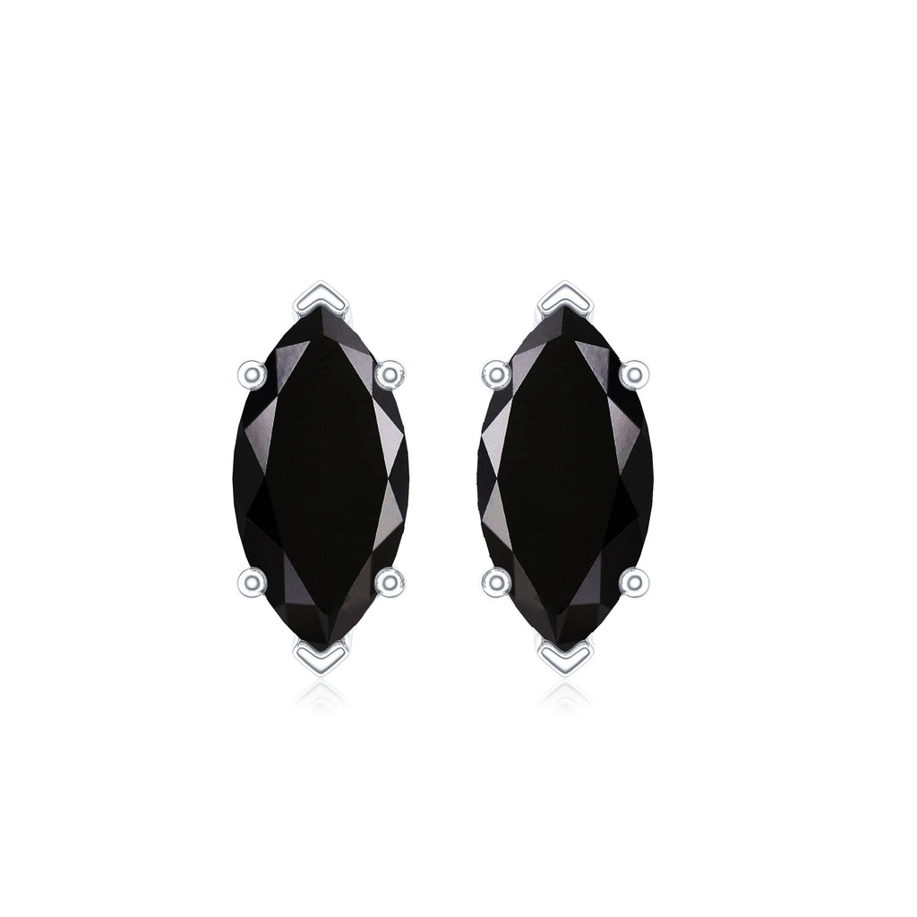 Genuine Black Onyx Marquise Stud Earrings with Certificate
