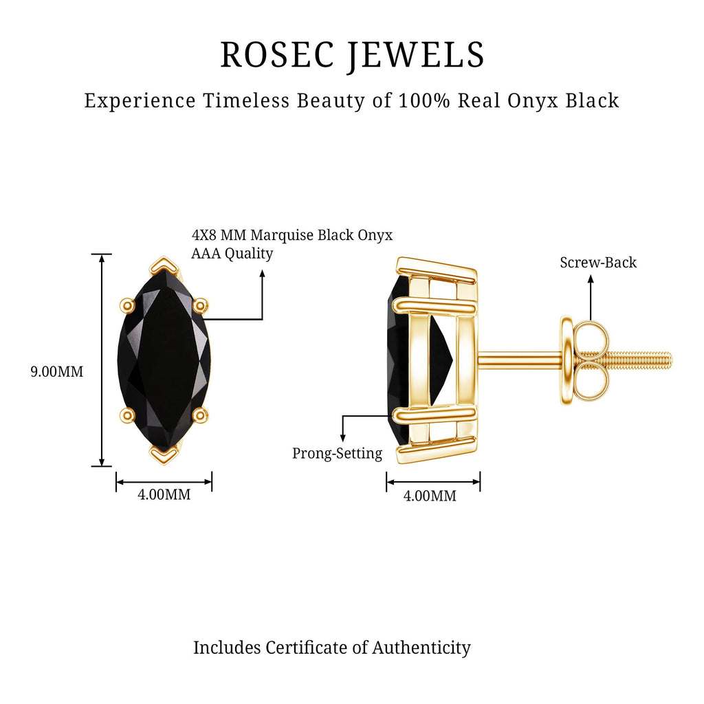 Genuine Black Onyx Marquise Stud Earrings with Certificate