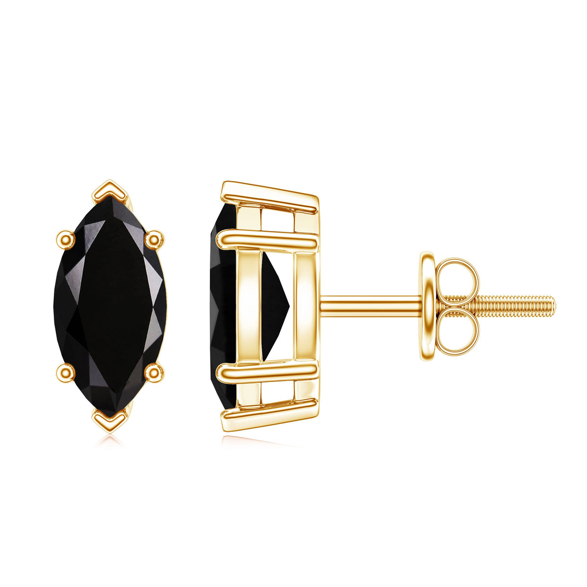 Genuine Black Onyx Marquise Stud Earrings with Certificate