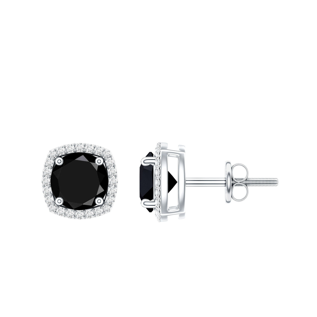 Lab Grown Black and White Diamond Halo Stud Earrings