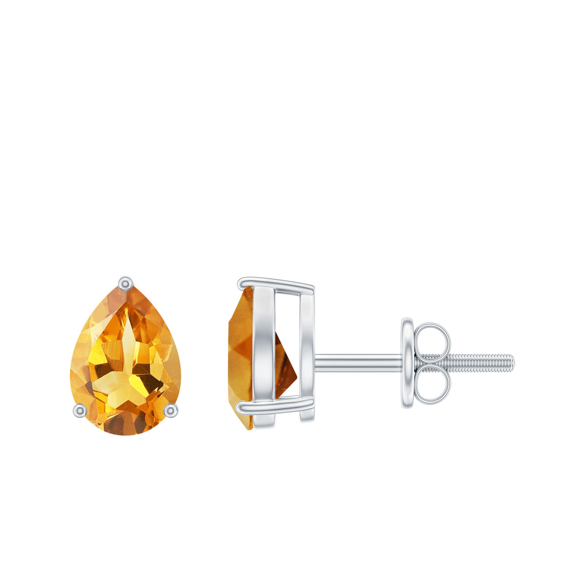 Natural Pear Shape Citrine November Birthstone Stud Earrings