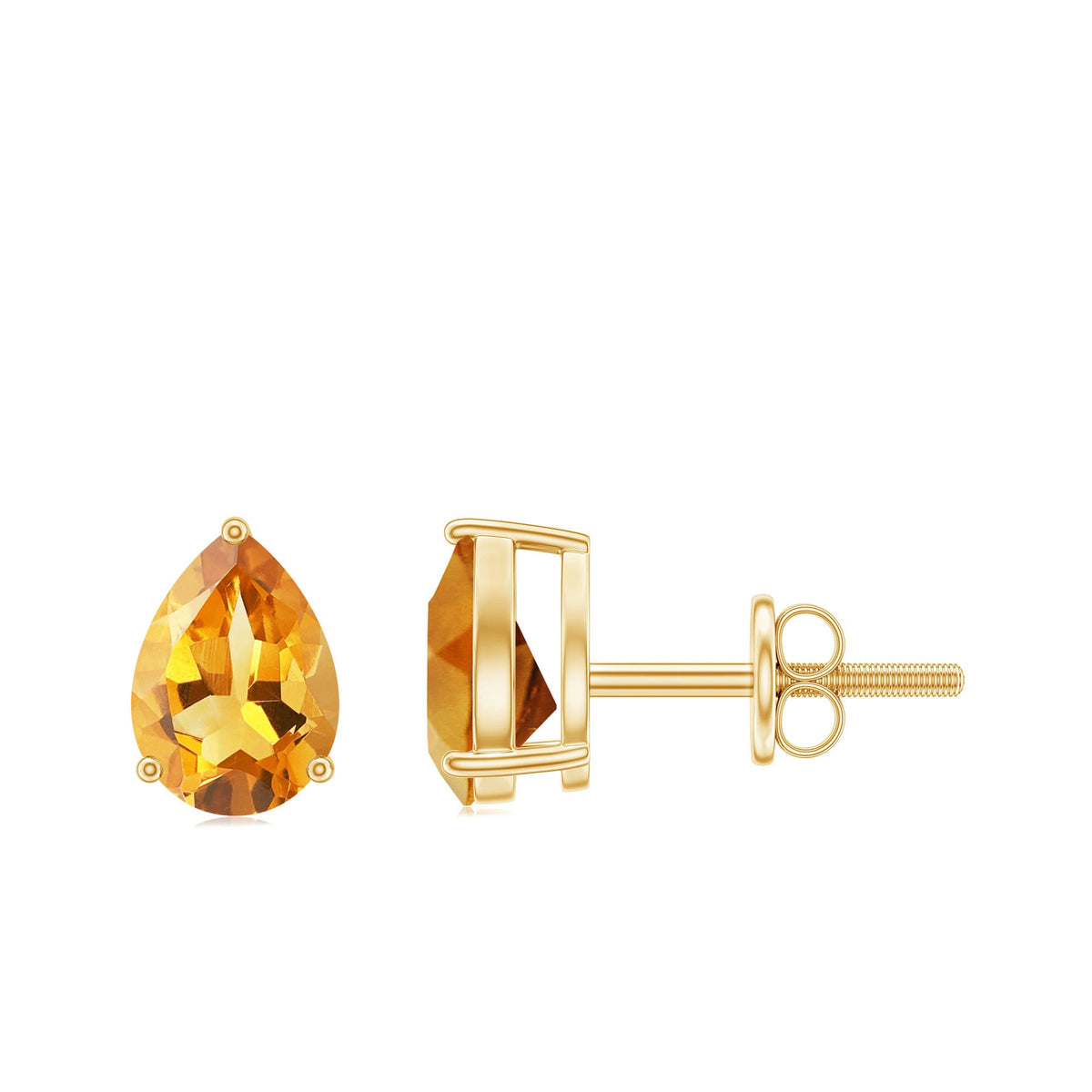 Natural Pear Shape Citrine November Birthstone Stud Earrings
