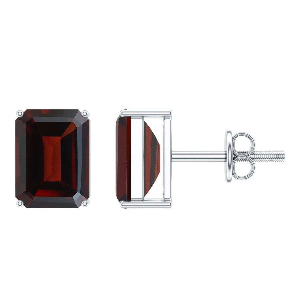 Real 4.32 Carat Emerald Cut Garnet Stud Earrings with Screw on Backs