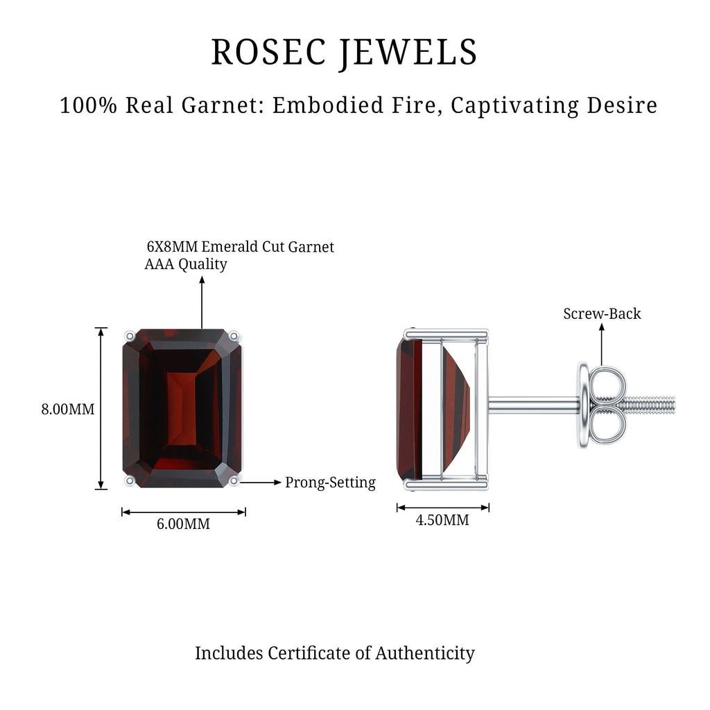 Real 4.32 Carat Emerald Cut Garnet Stud Earrings with Screw on Backs