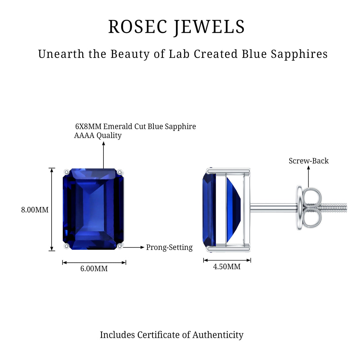3.5 CT Emerald Cut Lab Created Blue Sapphire Big Stud Earrings