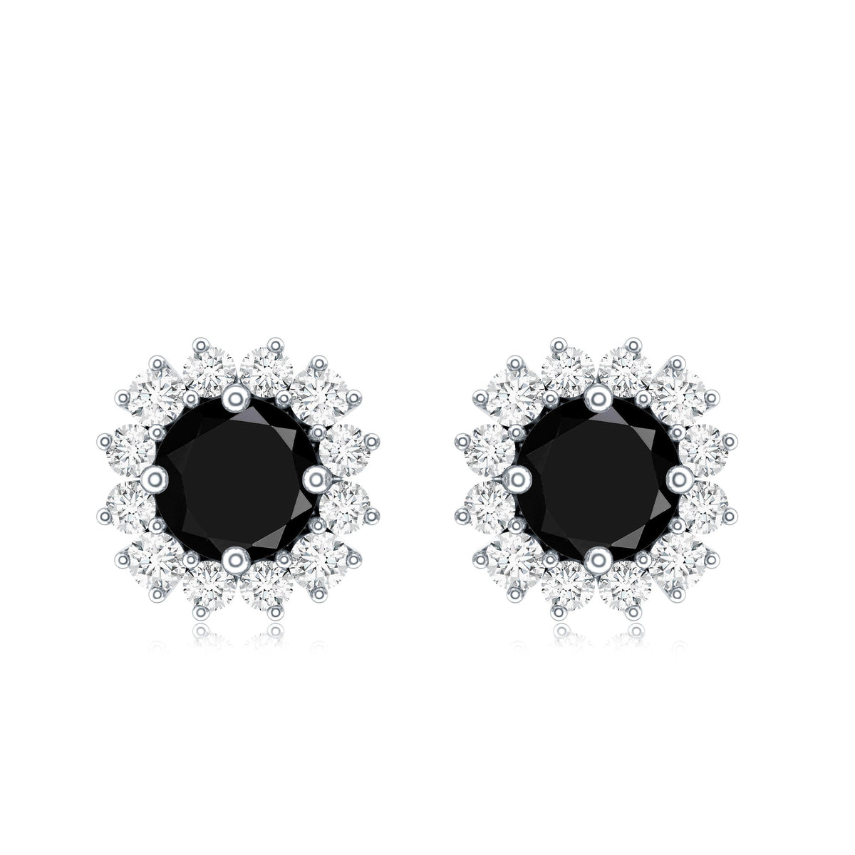 Round Lab Created Black and White Diamond Halo Stud Earrings
