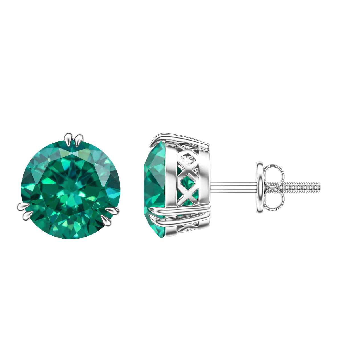 4.3 Carat Lab Created Emerald Solitaire Stud Earrings in Double Claw Setting