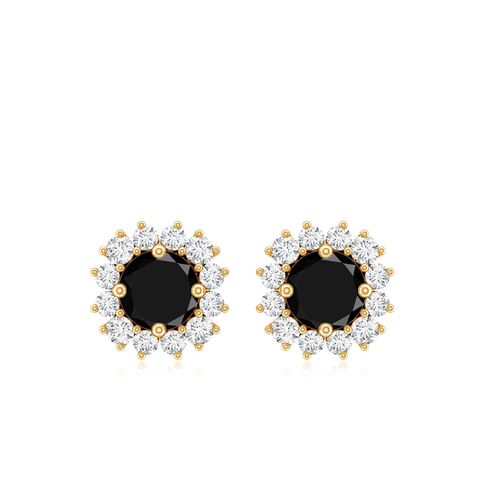 Certified Real Black Spinel Stud Earrings with Diamond Halo