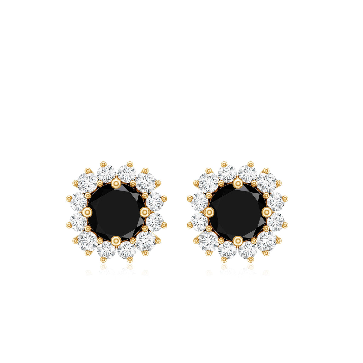 Certified Real Black Spinel Stud Earrings with Diamond Halo
