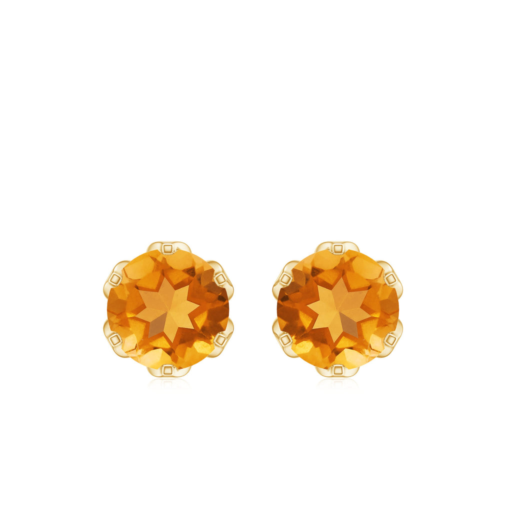 2.4 Carat Lotus Basket Set Solitaire Citrine Stud Earrings