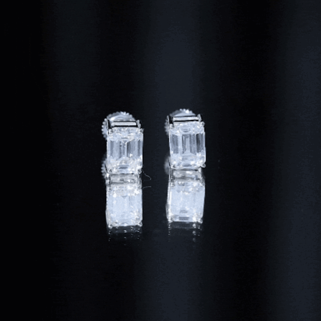 Certified 3.7 Carat Moissanite Emerald Cut Stud Earrings in Silver