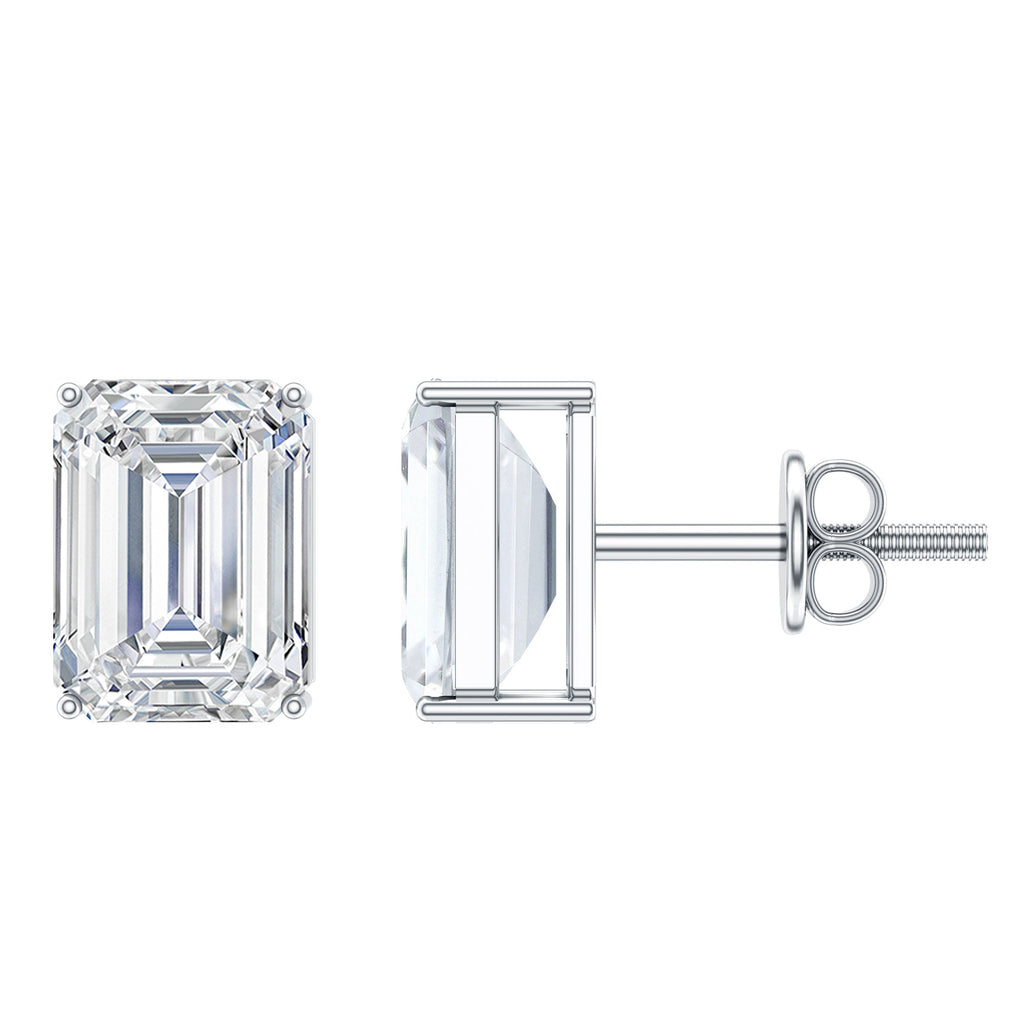 Certified 3.7 Carat Moissanite Emerald Cut Stud Earrings in Silver