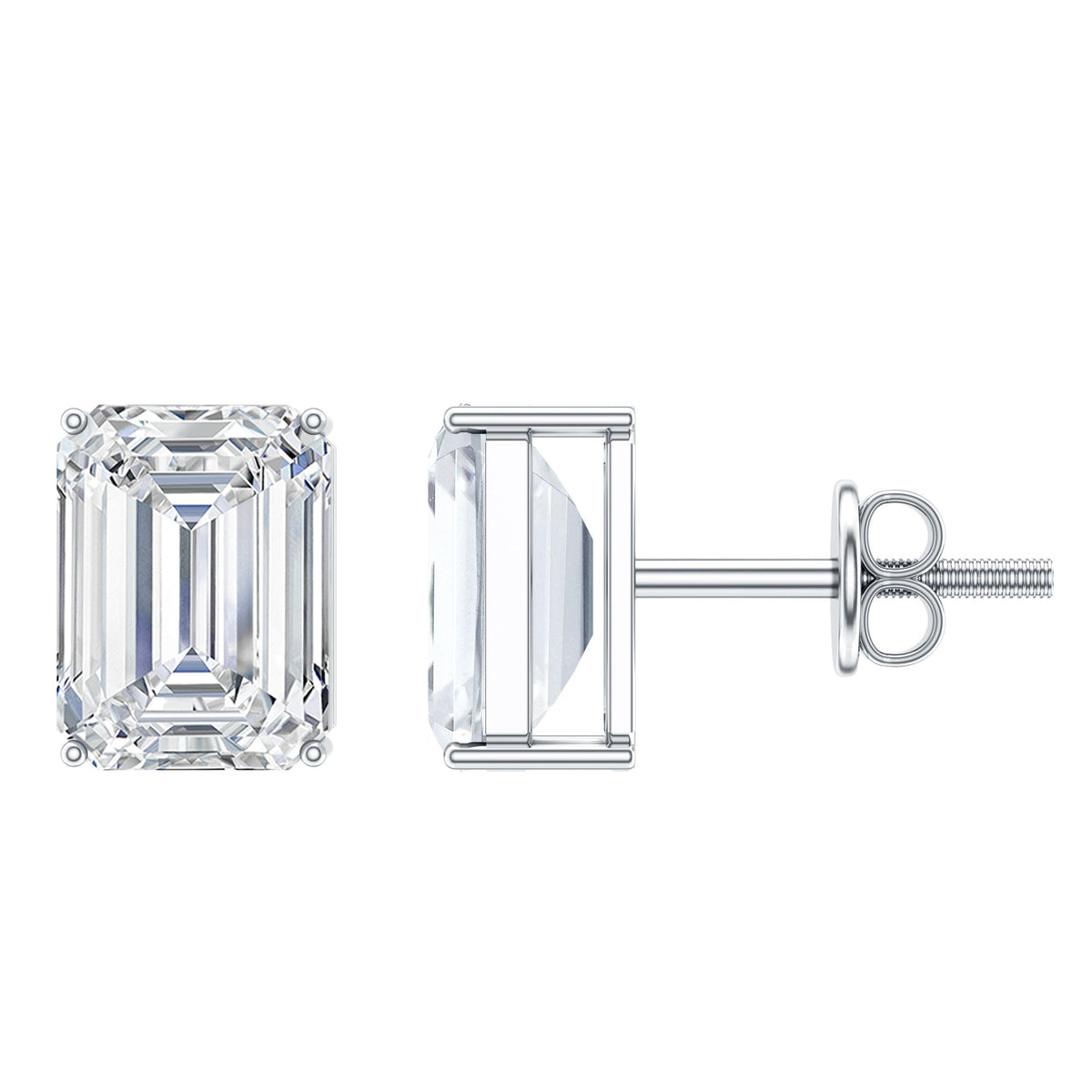 Certified 3.7 Carat Moissanite Emerald Cut Stud Earrings in Silver