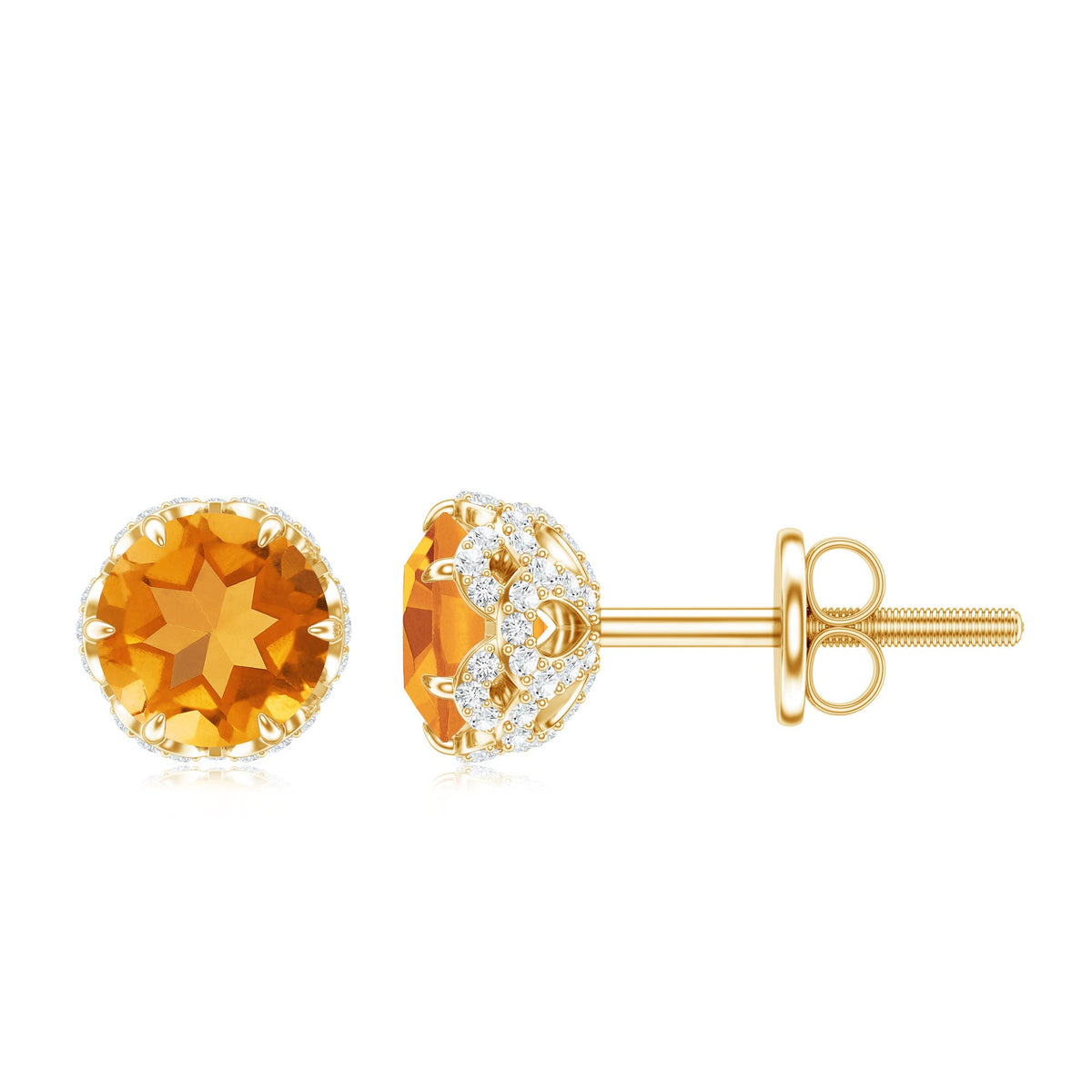 Designer Citrine Diamond Stud Earrings with Screw Back