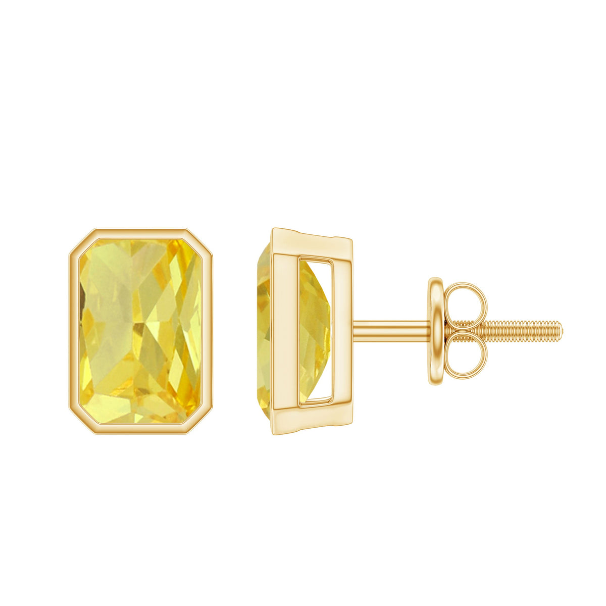 Certified 1.5 Carat Emerald Cut Lab Grown Yellow Sapphire Stud Earrings