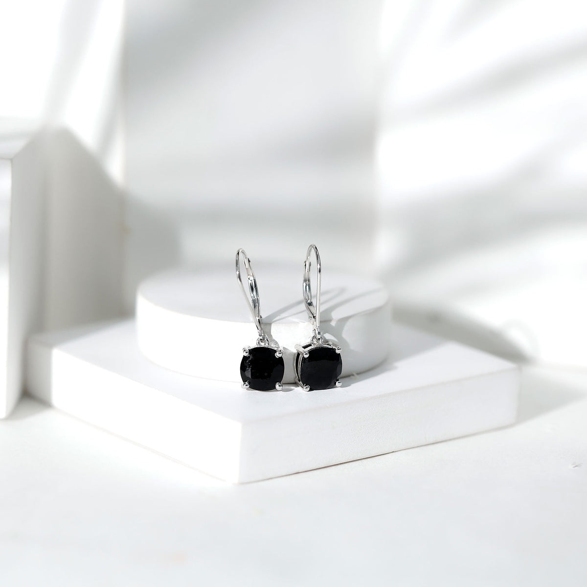 Genuine 4.2 Carat Cushion Cut Black Spinel Drop Earrings Lever Back