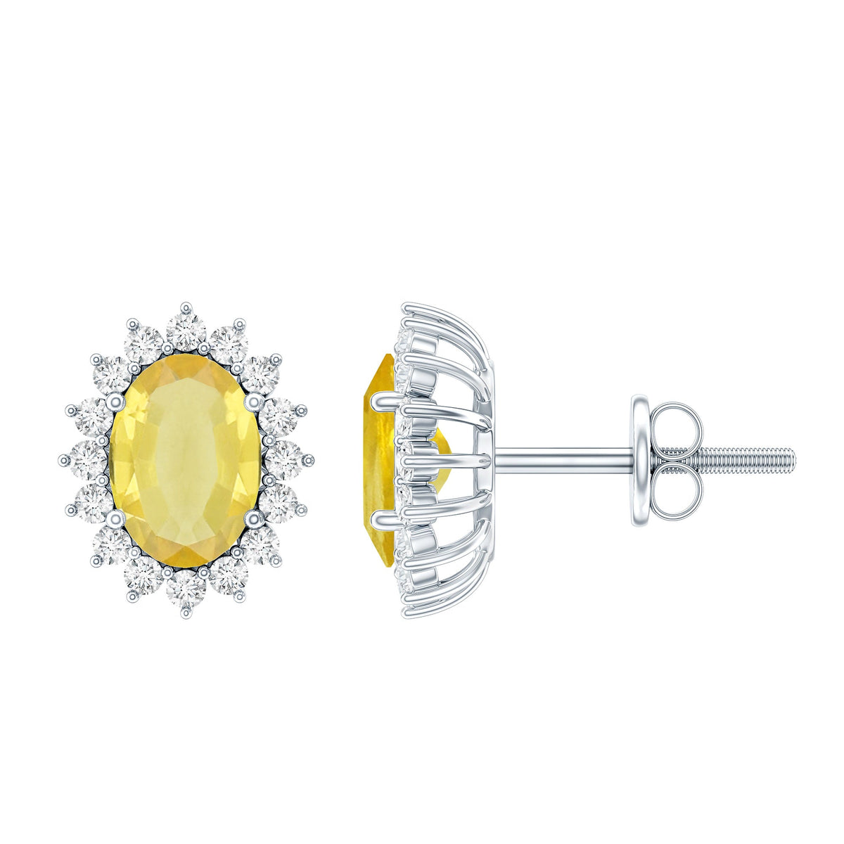 2 Carat Lab Grown Yellow Sapphire Stud Earrings with Halo