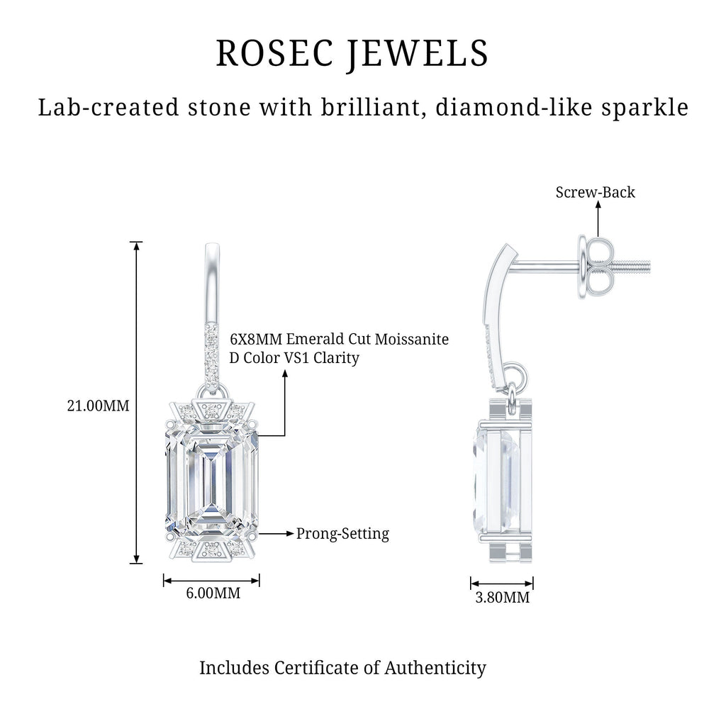 3.5 Carat Emerald Cut Moissanite Drop Earrings for Women in Silver