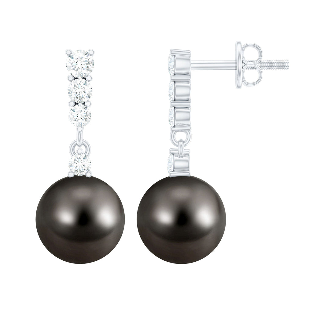 Certified Tahitian Black Pearl Drop Earrings with Diamonds