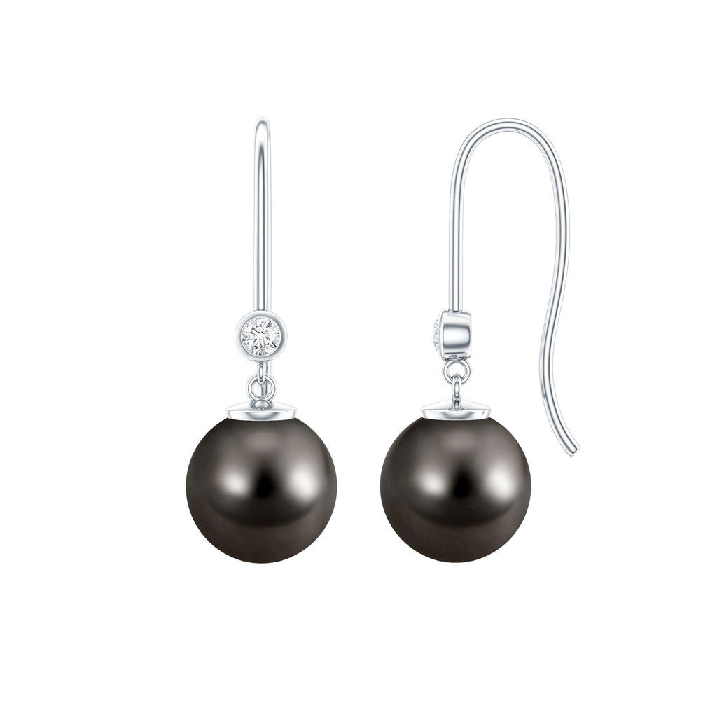 16 Carat Tahitian Black Pearl Dangling Earrings with Diamond