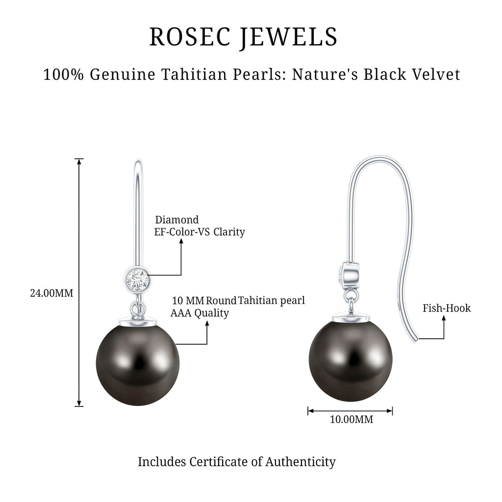 16 Carat Tahitian Black Pearl Dangling Earrings with Diamond