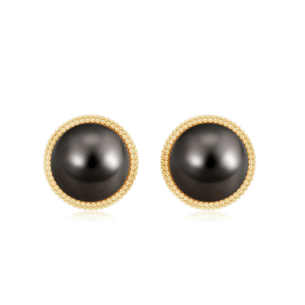 15 Carat Tahitian Black Pearl Solitaire Stud Earrings with Beaded Detail