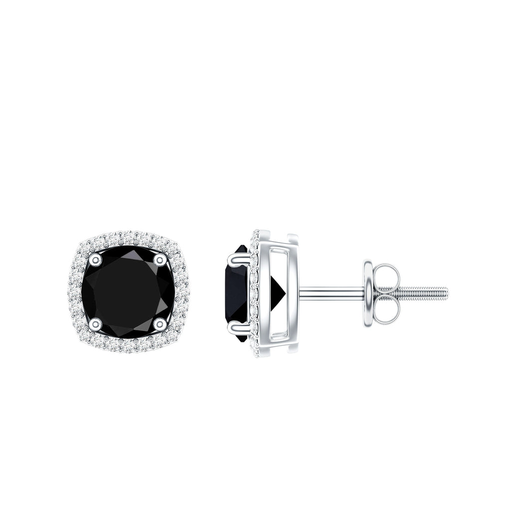 Vintage Black Onyx Stud Earrings with Diamond Halo