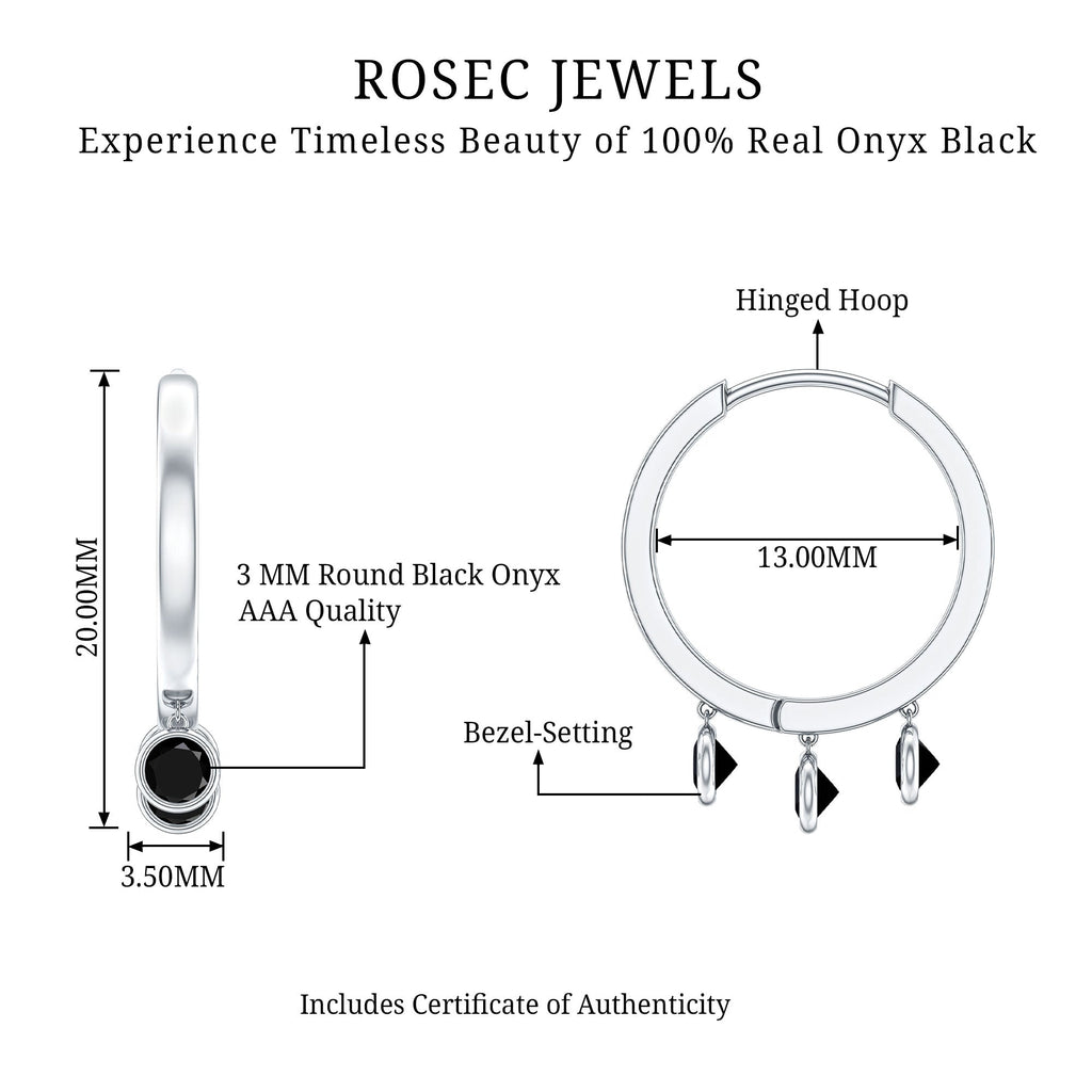 Genuine Black Onyx Hinged Hoop Drop Earrings