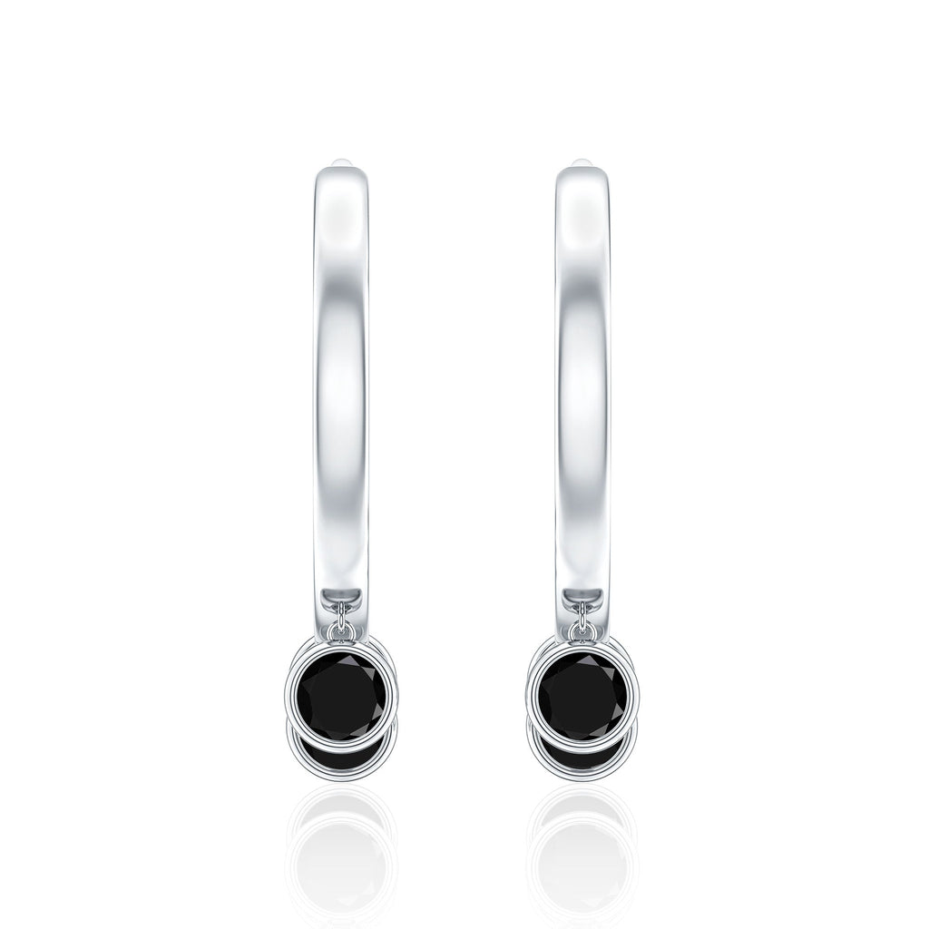 Genuine Black Onyx Hinged Hoop Drop Earrings
