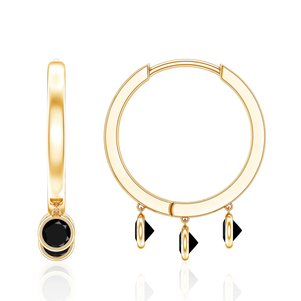Genuine Black Onyx Hinged Hoop Drop Earrings