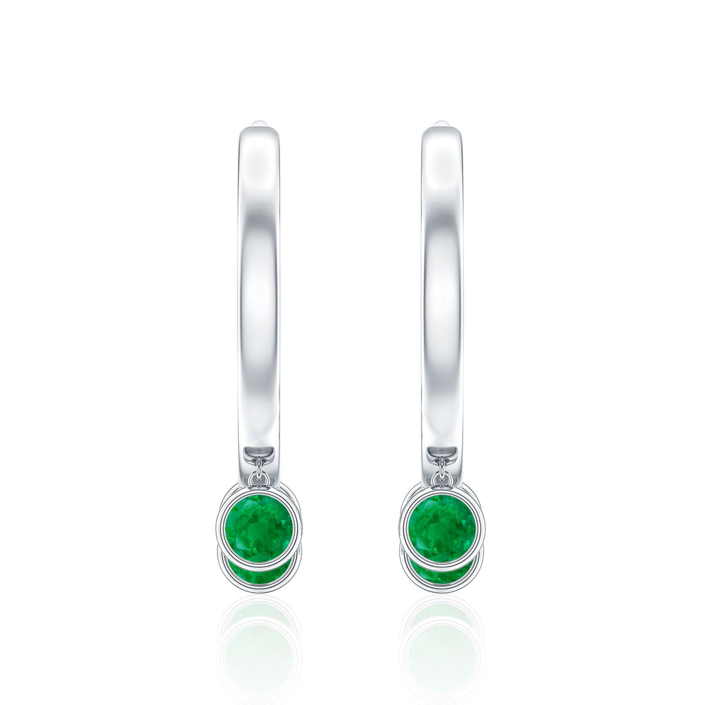 Certified Real 3 Stone Emerald Drop Hoop Earrings