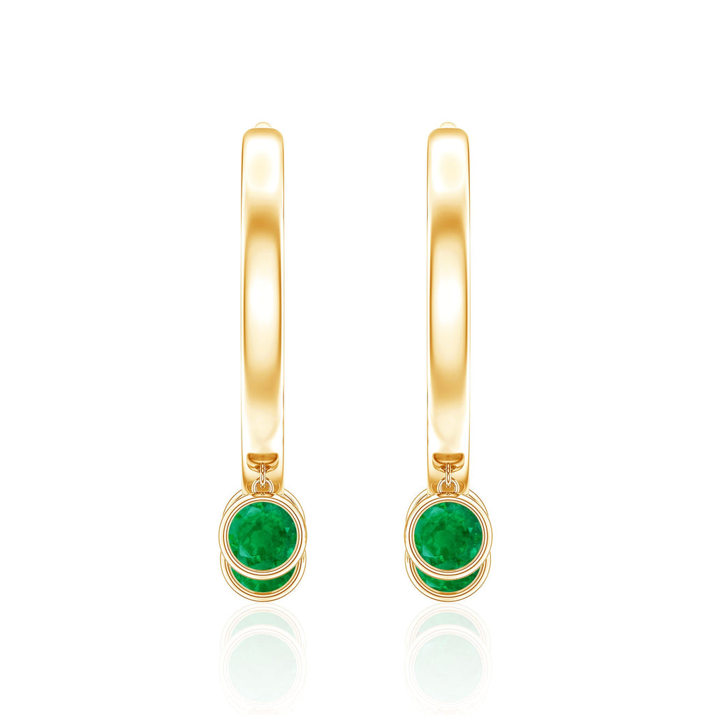 Certified Real 3 Stone Emerald Drop Hoop Earrings