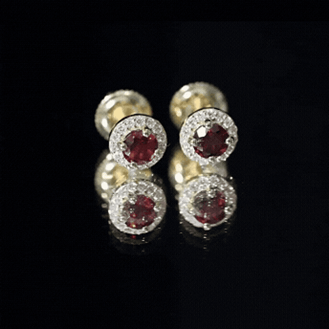 Genuine Garnet Stud Earrings with Lab Grown Diamond Halo