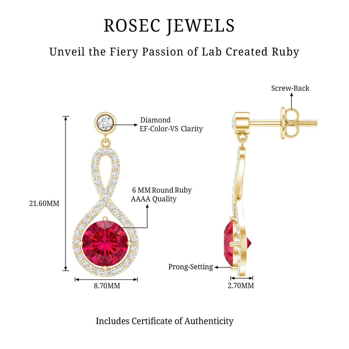 Lab Grown Ruby Diamond Drop Earrings