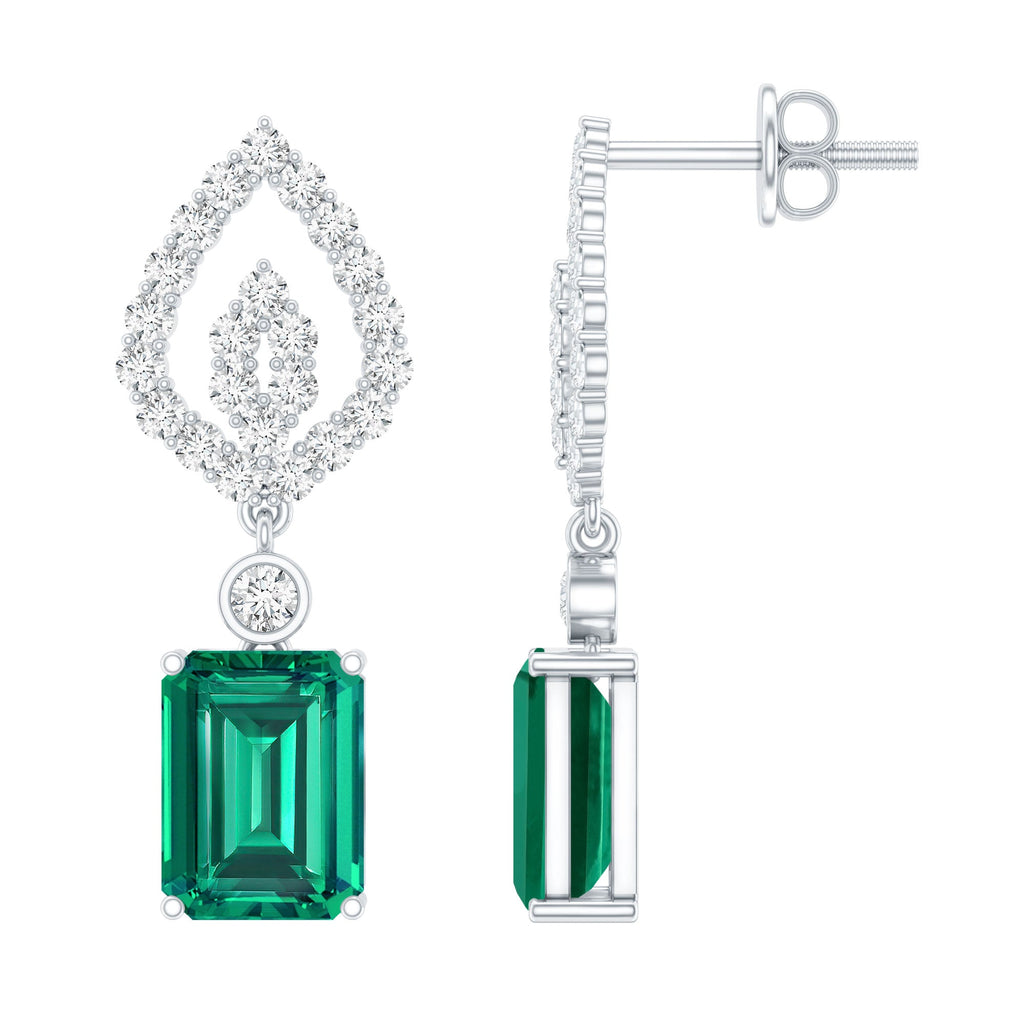 Art Deco Lab Grown Emerald Diamond Drop Earrings With Screw Back