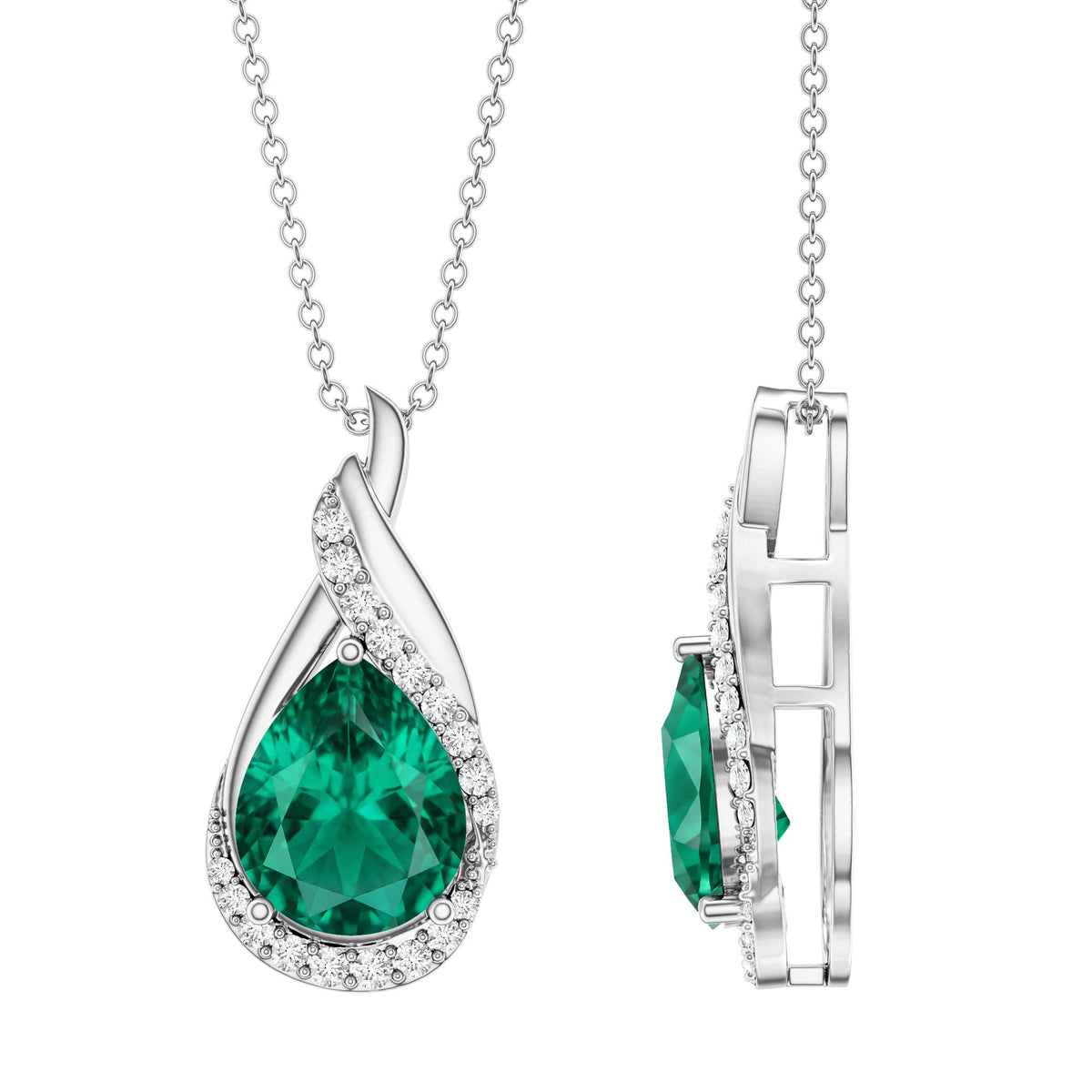 Lab Grown Emerald Vintage Inspired Necklace with Diamond