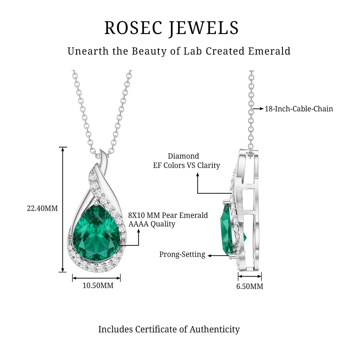 Lab Grown Emerald Vintage Inspired Necklace with Diamond