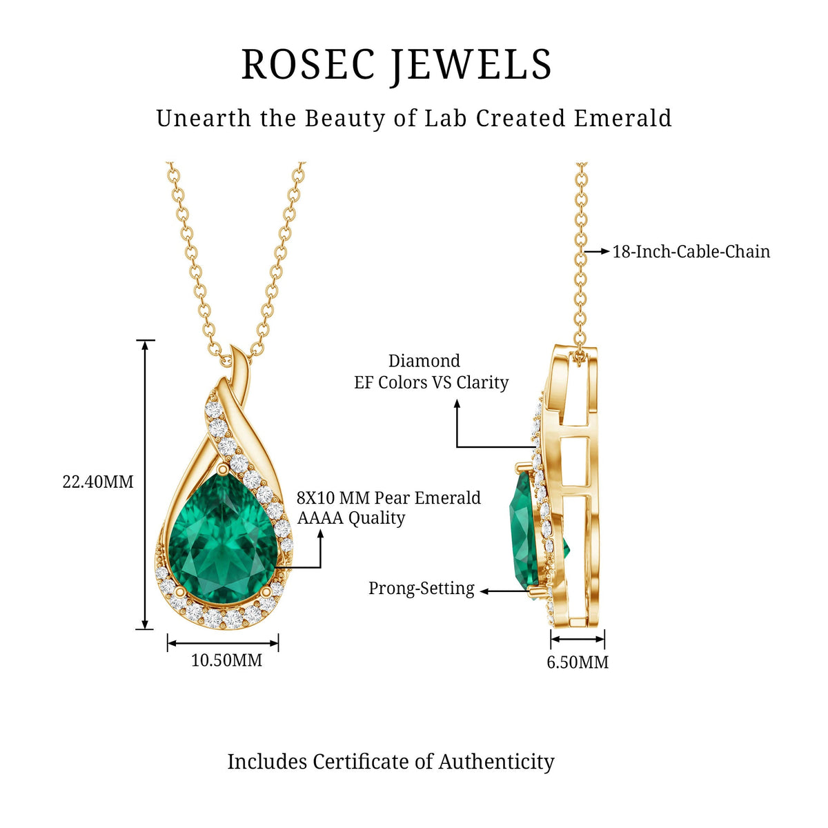 Lab Grown Emerald Vintage Inspired Necklace with Diamond