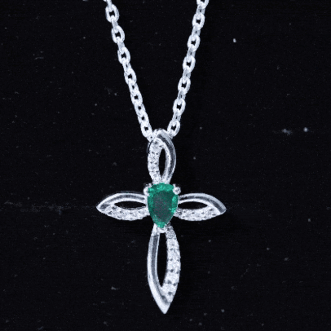 Certified Lab Grown Emerald Diamond Cross Pendant Necklace