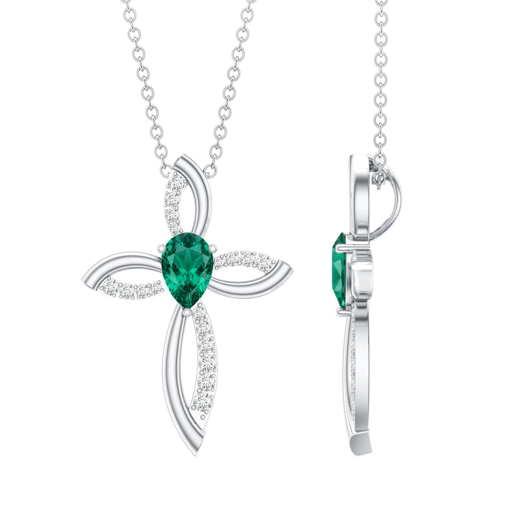 Certified Lab Grown Emerald Diamond Cross Pendant Necklace
