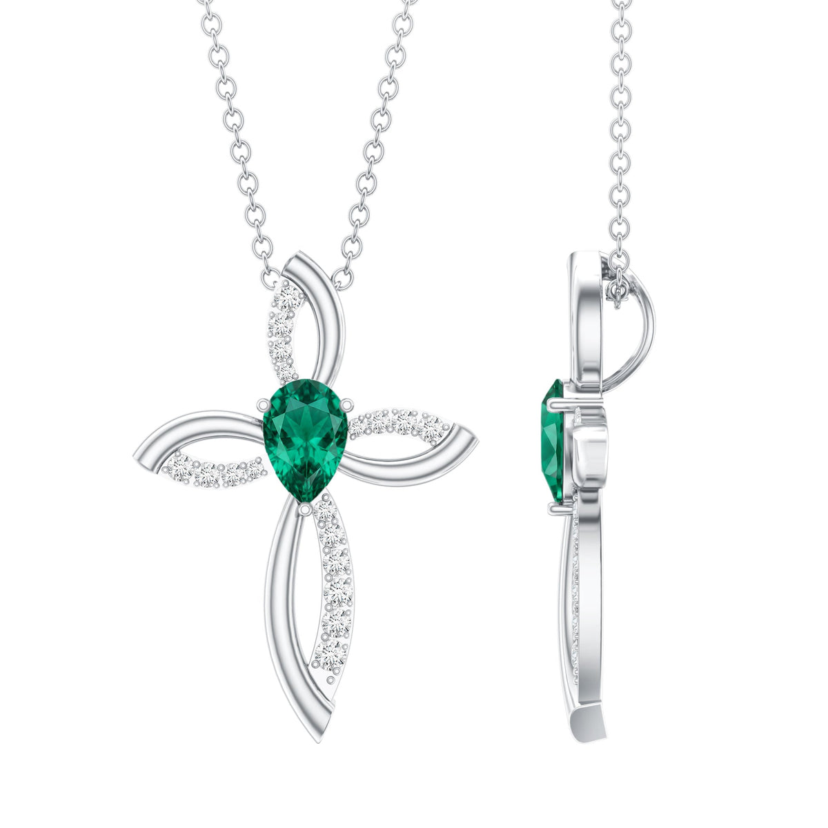 Certified Lab Grown Emerald Diamond Cross Pendant Necklace