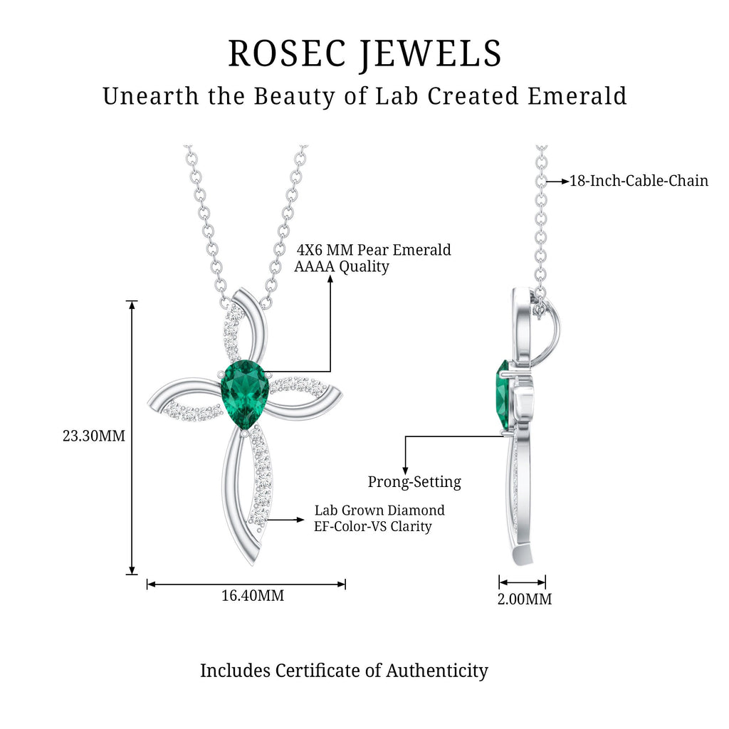 Certified Lab Grown Emerald Diamond Cross Pendant Necklace