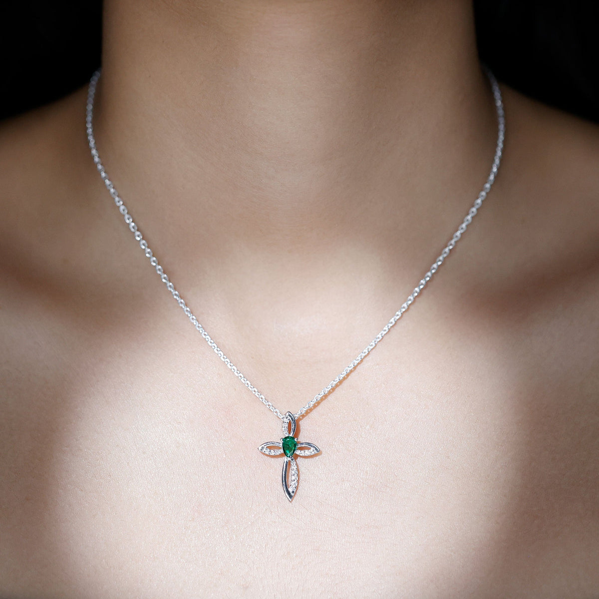 Certified Lab Grown Emerald Diamond Cross Pendant Necklace