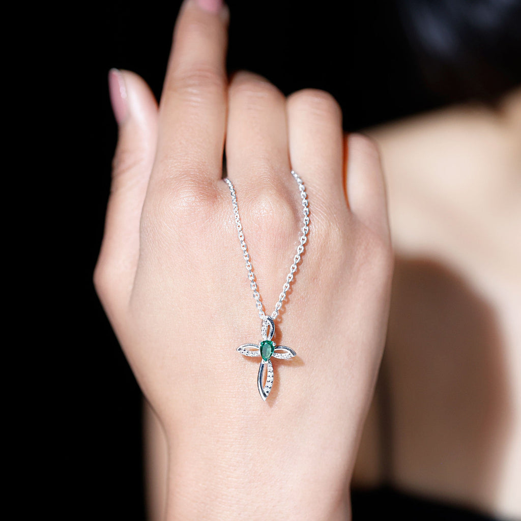 Certified Lab Grown Emerald Diamond Cross Pendant Necklace