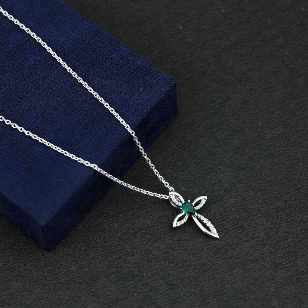 Certified Lab Grown Emerald Diamond Cross Pendant Necklace