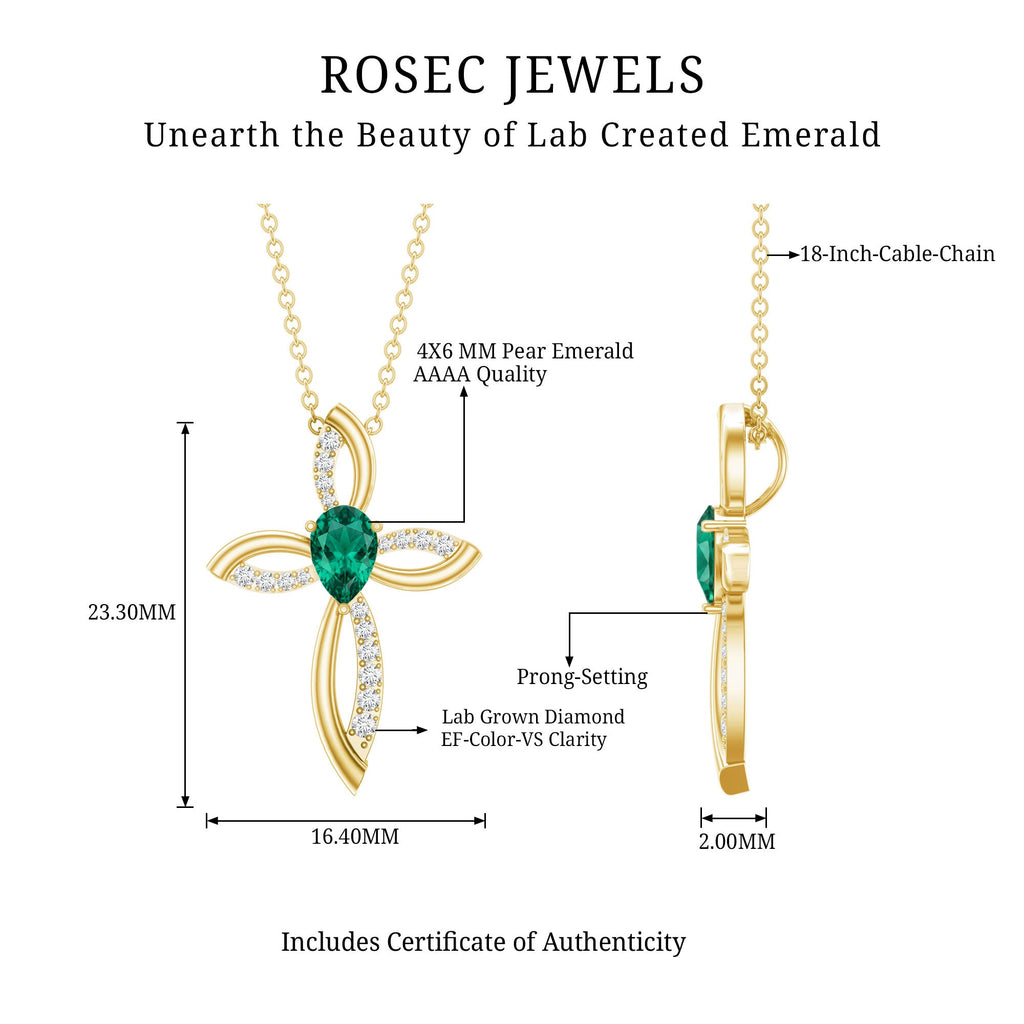 Certified Lab Grown Emerald Diamond Cross Pendant Necklace