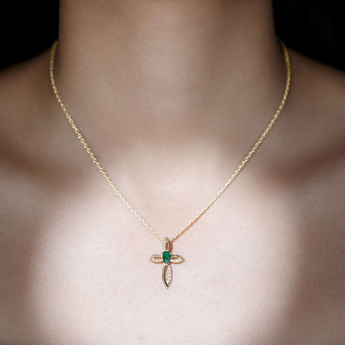 Certified Lab Grown Emerald Diamond Cross Pendant Necklace